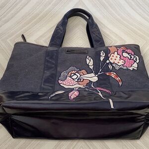 Longchamp Denim & Faux Leather Floral Tote Bag
